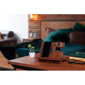 Wooden <b>Desk</b> Stand Walnut <b>Wood</b> Multi Functional Key Wallet Holder <b>Solid</b> <b>Wood</b> Storage Office Desktop Organizer - Product Image 2
