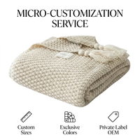 Couverture en tricot personnalisée avec pompons, tissage texturé épais et doux, pour des plaids bohèmes de luxe pour la décoration intérieure avec étiquette privée