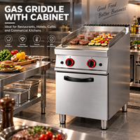 Grill à gaz propane professionnel avec plancha en acier inoxydable et armoire pour restaurant, traiteur et cuisine