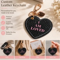 Porte-clés en cuir PU gravé sur mesure en forme de cœur, personnalisé avec initiales, date, monogramme, cadeau souvenir pour les amoureux, jour de Thanksgiving