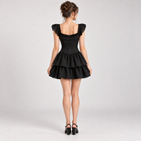 Mini-robe personnalisée pour femme, légère, tissée, avec garniture à volants, corsage boutonné, jupe à volants superposés, taille ajustée, coupe trapèze