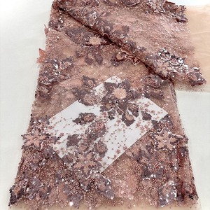 Tissu brodé 3D fait à la main pour robes de mariée Motif appliqué tricoté déformé par ordinateur pour les filles - Product Image 1