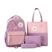 Version coréenne du sac à dos de style universitaire Ensemble de 4 pièces Sacs d'école Sac à dos doux pour filles Sac à dos à compartiments multiples