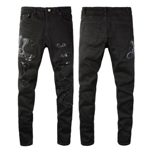 <span class=keywords><strong>Jeans</strong></span> Casuales para <span class=keywords><strong>Hombre</strong></span>, Marca de Moda Hip Hop, Cintura Media, Impermeables, Transpirables, Lavables, con Estampado Digital - Product Image 1