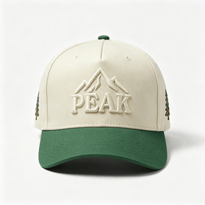 Gorra <span class=keywords><strong>de</strong></span> Béisbol <span class=keywords><strong>de</strong></span> Algodón Bordada con Diseño 3D <span class=keywords><strong>de</strong></span> Pino y Montaña PEAK, Bicolor Verde Crema, para Exteriores, Venta al por Mayor - Product Image 1