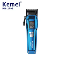 Kemei KM-2796 gunting rambut profesional dengan pisau DLC dan baterai Lithium 4600mAh dan daya besar dengan LCD dengan 2 pisau dalam 1 Set