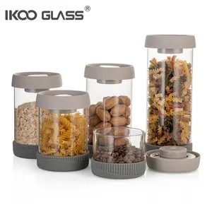 IKOO Microwavable Airtight Glass Coffee Nuts Canister Set Logo Printed Food Container For Kitchen Storage Seasonings Packaging