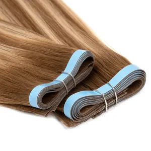 double drawn dark brown skin weft human wavy bundle one donor full cutcile natural soft long tape russian hair skin weft