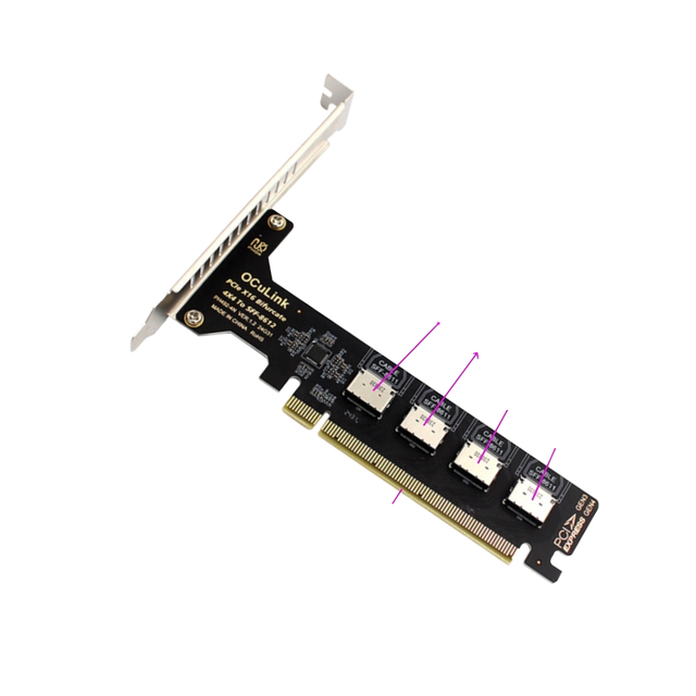PCI Express 3.0 PCIe 16X PCIe-4.0 X16 Oculink SFF-8611 SFF-8612 Adapter 4 Ports Expansion Card Supports SFF-8639 U.2 Nvme Stock