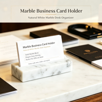 Porte-cartes de visite moderne en marbre blanc naturel gravé, support de bureau personnalisé avec logo pour la décoration de table à la maison