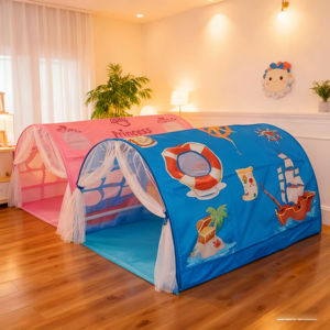 Tienda de Campaña Infantil 2 en 1 con Forma de Domo, Casa de Juegos Portátil con Diseños de Dibujos Animados del Mundo Marino y Princesas, Tienda de Campaña para Habitación Infantil - Product Image 1