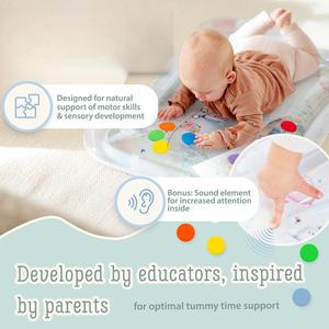 Tapis de jeu aquatique gonflable pour bébé avec animaux de cirque, tapis sensoriel pour le temps sur le ventre avec éléments sonores, anti-fuite - Product Image 2