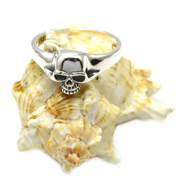 Anéis de crânio de prata esterlina 925, design único da moda, legal, esqueleto, anéis para motociclista