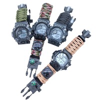 Bracelet de survie tressé d'extérieur avec sifflet de secours, boussole, allume-feu, couteau multi-outils et montre d'escalade étanche