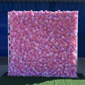 حوائط زهرية لحفلات الزفاف بنمط افعلها بنفسك مقاس 8 أقدام × 8 أقدام لوحة جدارية من الزهور الصناعية الوردية الملفوفة لتزيين خلفية حائط الأزهار