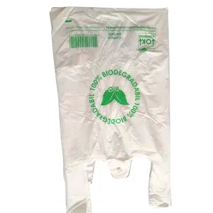 Sacos de camiseta de plástico biodegradáveis, eco friendly, para compras, material em base de plantas hdpe/pma, sacos de lixo