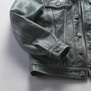 Nuova giacca 506 in vera <span class=keywords><strong>pelle</strong></span> di mucca giacca da <span class=keywords><strong>uomo</strong></span> elegante con colletto rovesciato Casual elegante in <span class=keywords><strong>pelle</strong></span> di vacchetta - Product Image 3