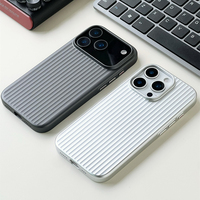 Casing HP Fashion Plating 3D Motif Garis Koper untuk iPhone 17 16 15 14 Pro Max Anti Benturan Mendukung Wireless Charge Matte Cover
