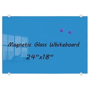 Lavagna cancellabile in vetro magnetico blu, 35x23 pollici (90x60 cm), lavagna in vetro a parete senza cornice