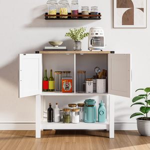 Mobile dispensa moderno alto in legno su misura per cucina, con credenza e stazione vino e caffè, mobile multiuso per la casa - Product Image 2