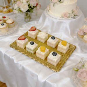<strong>Plastic</strong> Wedding <strong>Dessert</strong> Cake Serving <strong>Tray</strong> Food Grade Thickened PET <strong>Square</strong> Disposable Luxury Gold <strong>Dessert</strong> Serving <strong>Tray</strong> with Cover - Product Image 2