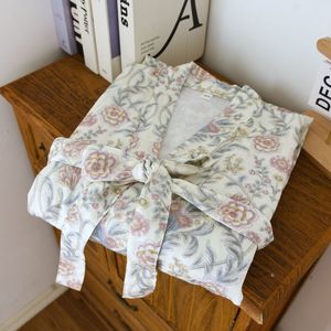 Vestaglia da Notte Donna in Cotone Gauze con Stampa Floreale Pastorale, Scollo a V, Maniche Lunghe, Asciugatura Rapida, Doppio Strato Sottile e Vestibilità Ampia, Primavera Estate, ODM - Product Image 2