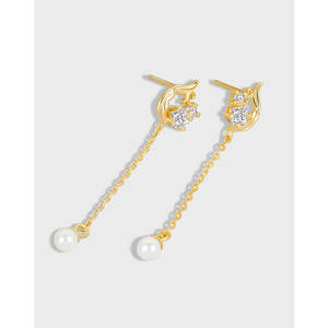 Nueva llegada clásico japonés-coreano Micro Pave Zircon perla de agua dulce 925 enhebrador de plata esterlina aro colgante para fiesta nuevo - Product Image 3