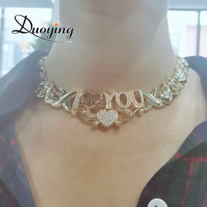 Herz Charme Brief Halsreif vergoldet Hochzeit Zirkon Braut Halskette Ich liebe dich Benutzer definierter Name XOXO Halskette Schmuck Set für Geschenk - Product Image 5