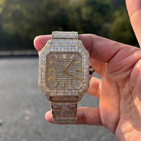 Montre carrée pour homme personnalisée 40MM entièrement sertie de diamants, en acier inoxydable, avec mouvement Miyota et Moissanite Bustdown