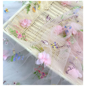 Tela de flores <span class=keywords><strong>bordadas</strong></span>, tela de <span class=keywords><strong>tul</strong></span> rosa claro, tela de cortina de encaje Floral 3D, tela bordada para vestido de niña - Product Image 2