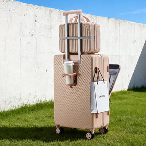 Bagaj setleri 2 parça genişletilebilir ABS sert kabuk Spinner su geçirmez bavul setleri ön cep bardak tutucu iş özel LOGO - Product Image 4