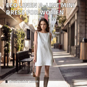 White Linen Sleeveless Square Neck Mini <b>Dress</b> Loose Fit Casual Summer Breathable Solid Woven Women's <b>Dress</b> - Product Image 2