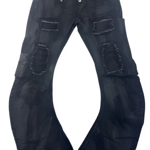 <span class=keywords><strong>Jeans</strong></span> Masculinos e Femininos de Grife Personalizados de Alta Qualidade, Estilo High Street, em Denim Preto Escuro, com Pernas Curvas Enceradas, Modelo Baggy - Product Image 6