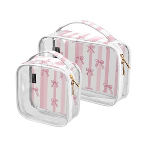 Hawaiian Custom Bow Pink Flower Women 2-pack Transparent PVC Clear <b>Make</b> <b>up</b> Organizer <b>Pouches</b> Travel Toiletry Bags - Product Image 1