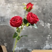 H404 Buket Bunga Mawar Buatan 3 Kepala Royal Rose untuk Dekorasi Pernikahan, Properti Fotografi, dan Simulasi Bunga
