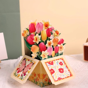 Hộp hoa tulip tươi 3D sinh nhật và Thiệp chúc mừng đám cưới Hộp Quà Tặng Thiệp chúc mừng sáng tạo và tinh tế - Product Image 1