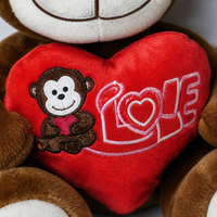 Ensemble de jouets en peluche singe personnalisés en gros, 2 tailles, animaux en peluche avec cœur LOVE, singe marron mignon pour cadeau d'enfant