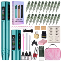 Set de Máquina de Tatuaje Inalámbrica Todo en Uno con Doble Batería, Herramienta Multimodo para Cejas, Labios, Depilación y Maquillaje