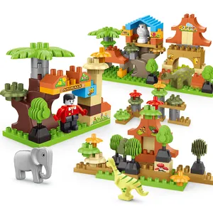 128PCS教育动物园动物世界可爱森林大型积木套装儿童玩具