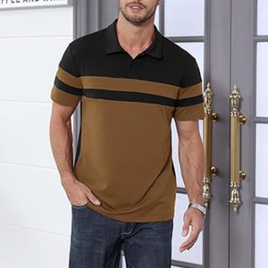 Polo de golf pour homme à rayures colorées, manches courtes, respirant, séchage rapide, tricoté, sport, décontracté - Product Image 1