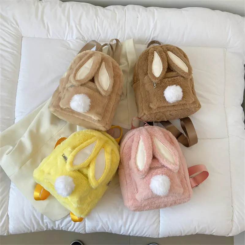 hot selling Cute cartoon rabbit fur plush school backpacks trend school bags for teenagers middle book bagpack school