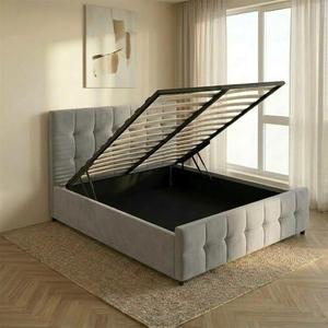Testiera Moderna per <span class=keywords><strong>Letto</strong></span> King Size con Spazio di Archiviazione, Design Salvaspazio, Struttura in Legno di Pino Resistente, Rivestimento in Tessuto, Compatibile con Base a Molle - Product Image 1