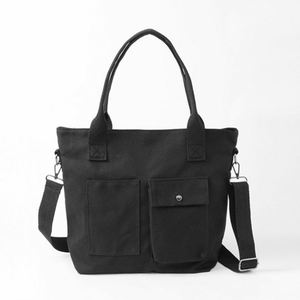 Bolsa de Lona de Gran Capacidad, Negra, Casual, de Hombro y Cruzada, con Bolsillos Delanteros - Product Image 1