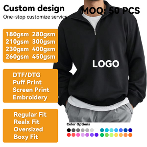 Venta al por mayor sólido en blanco superior medio cuarto delantero Zip up Lapbel <span class=keywords><strong>cuello</strong></span> <span class=keywords><strong>sudadera</strong></span> personalizada de gran tamaño media <span class=keywords><strong>cremallera</strong></span> hombres <span class=keywords><strong>sudadera</strong></span> - Product Image 2