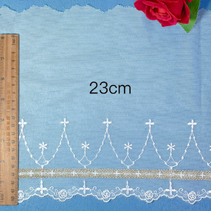 Bande de dentelle en tulle de 23 cm avec broderie croisée, dentelle en maille à ligne dorée pour accessoires de robes et jupes pour enfants, vente en gros - Product Image 5