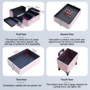 Hot bán mở rộng trang điểm Xe đẩy trường hợp 4 bánh xe công suất lớn nhôm Train trường hợp cho sơn móng tay Organizer mỹ phẩm trường hợp - Product Image 3