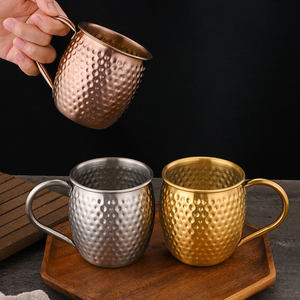 Taza de café de acero inoxidable con asa, textura martillada, forma de tambor, taza de té para desayuno, leche, regalo - Product Image 2