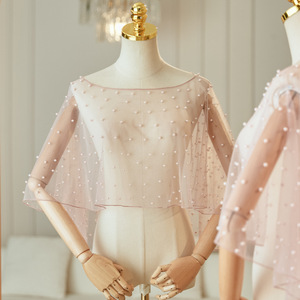 2025 Tulle mariage <span class=keywords><strong>voile</strong></span> perle châle mariée épaule couverture extensible Tulle Cape pour mariée cérémonie photographie accessoires - Product Image 4