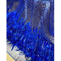 Robe en tricot à paillettes tendance, motifs floraux complexes, style chic européen-américain, bleu, ornée de perles et de plumes brodées