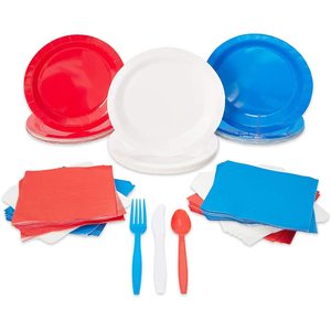 Juego de vajilla rojo, blanco y azul de 240 piezas para el 4 de julio, sirve 48 - Product Image 1